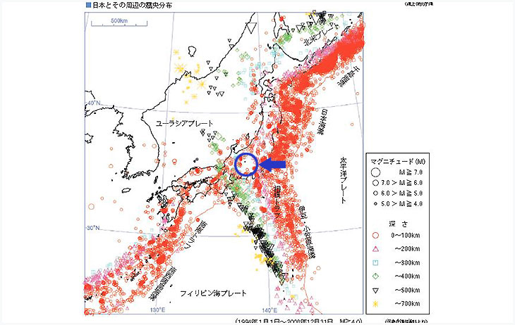 日本とその周辺の震央分布