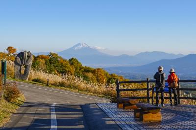 富士見高原秋の紅葉と富士山